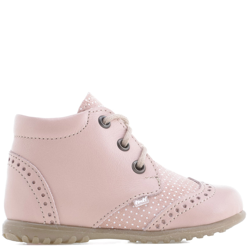 (1437B-6) Emel first shoes brogue pink polka dots