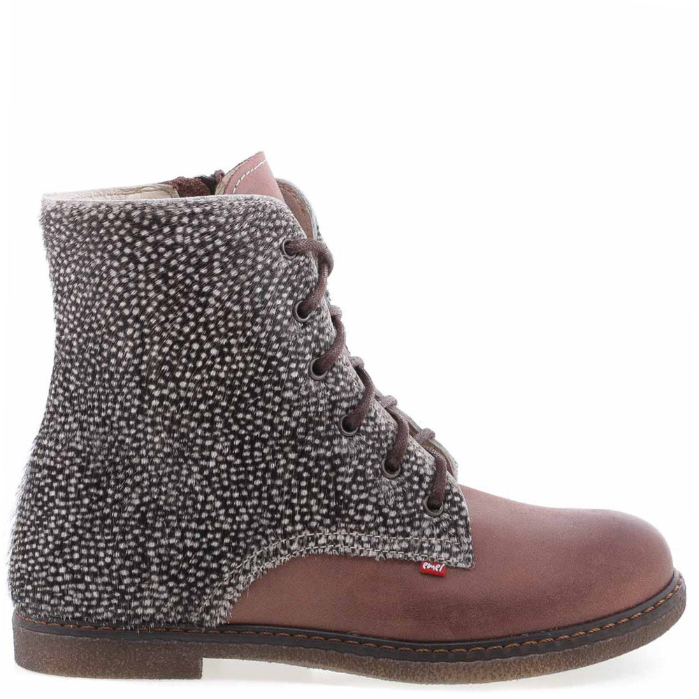 (EY2622B-K1/E2622B-K1) Emel winter shoes - brown lace-up ankle boot animal print
