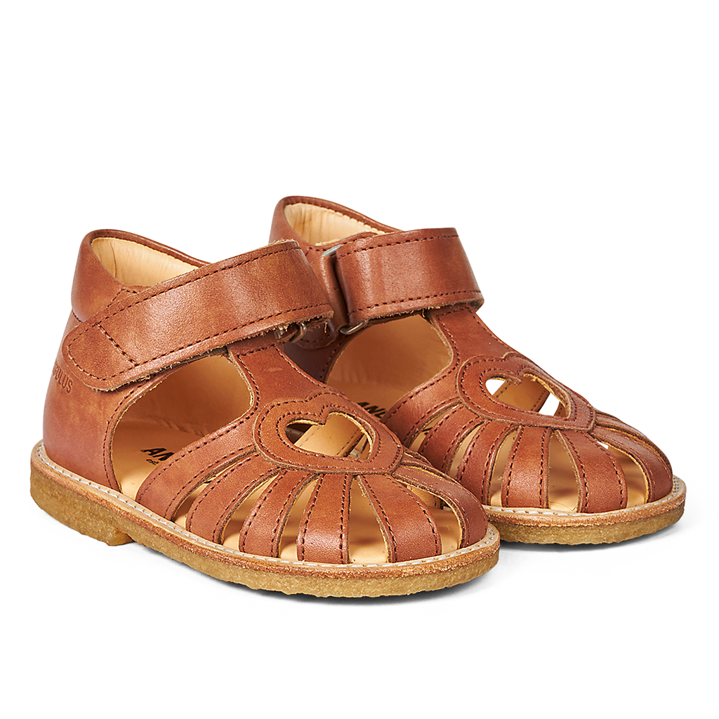 (0572-101) Starter heart sandal with velcro closure cognac - MintMouse (Unicorner Concept Store)