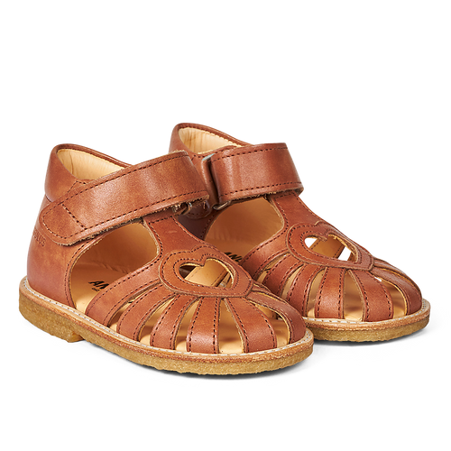 (0572-101) Starter heart sandal with velcro closure cognac - MintMouse (Unicorner Concept Store)