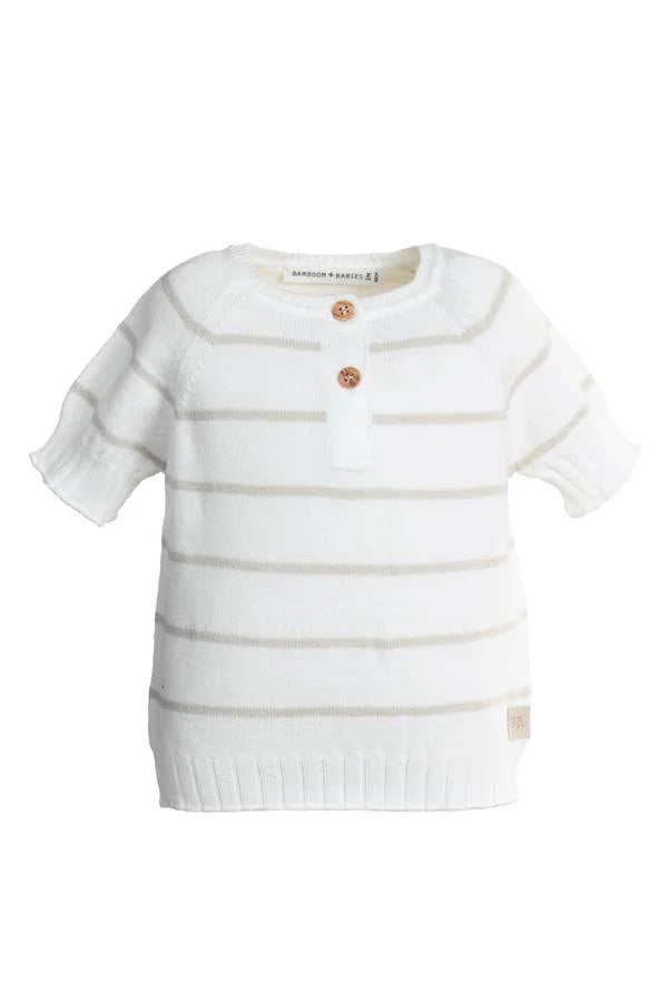 1009 Short Sleeve Striped Sweater - Warm white 128