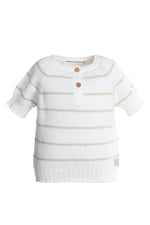 1009 Short Sleeve Striped Sweater - Warm white 128