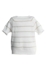 1009 Short Sleeve Striped Sweater - Warm white 128