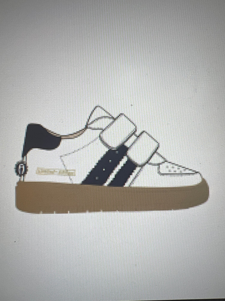 (BN26S034-B) Leather Lace up Sneakers BN White Dark Blue