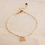 Stainless steel anklet with 2 mini flowers - pink/yellow