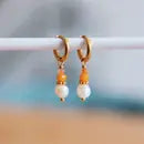 Stainless steel earrings with gemstones - pearl / orange