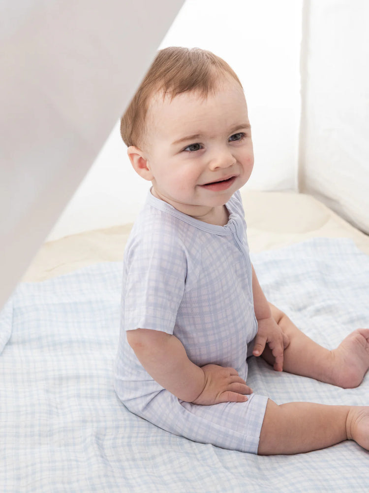 Short Blue Vichy Bamboo Zippy Romper - MintMouse (Unicorner Concept Store)