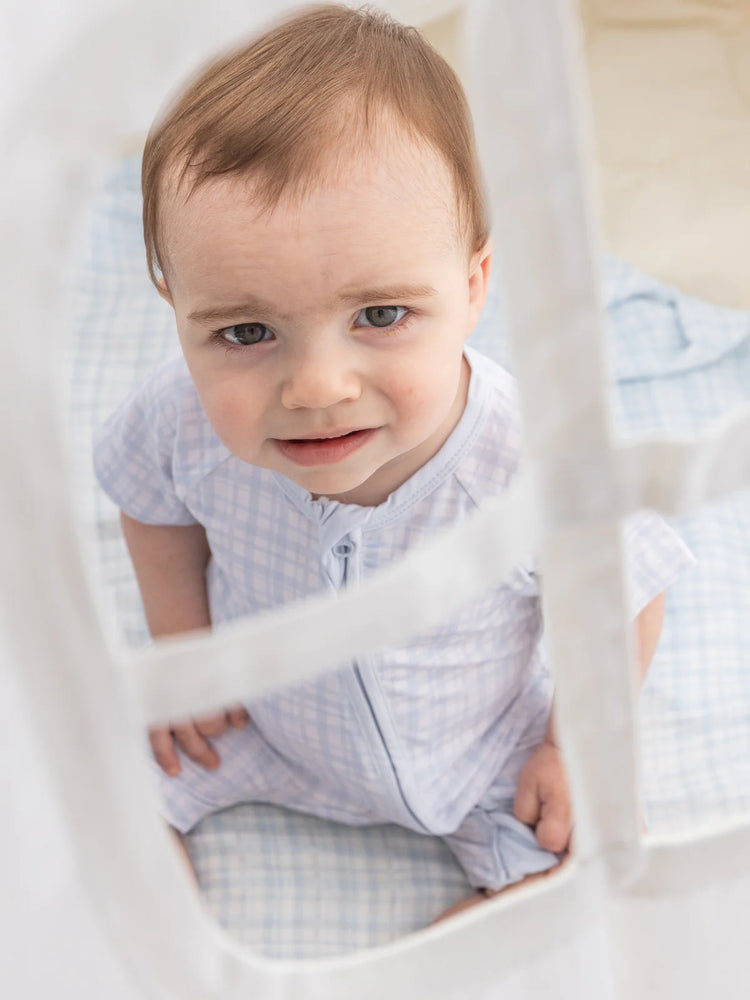 Short Blue Vichy Bamboo Zippy Romper - MintMouse (Unicorner Concept Store)