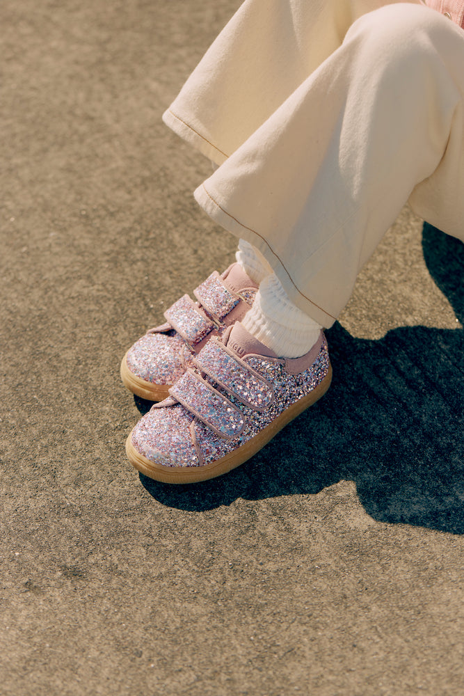 Sparkling glitter sneaker with suede trim - Mauve Forma Paulo
