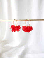 PEONY hoop earrings - Red: 30 mm hoop earrings + petals