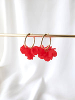 PEONY hoop earrings - Red: 30 mm hoop earrings + petals