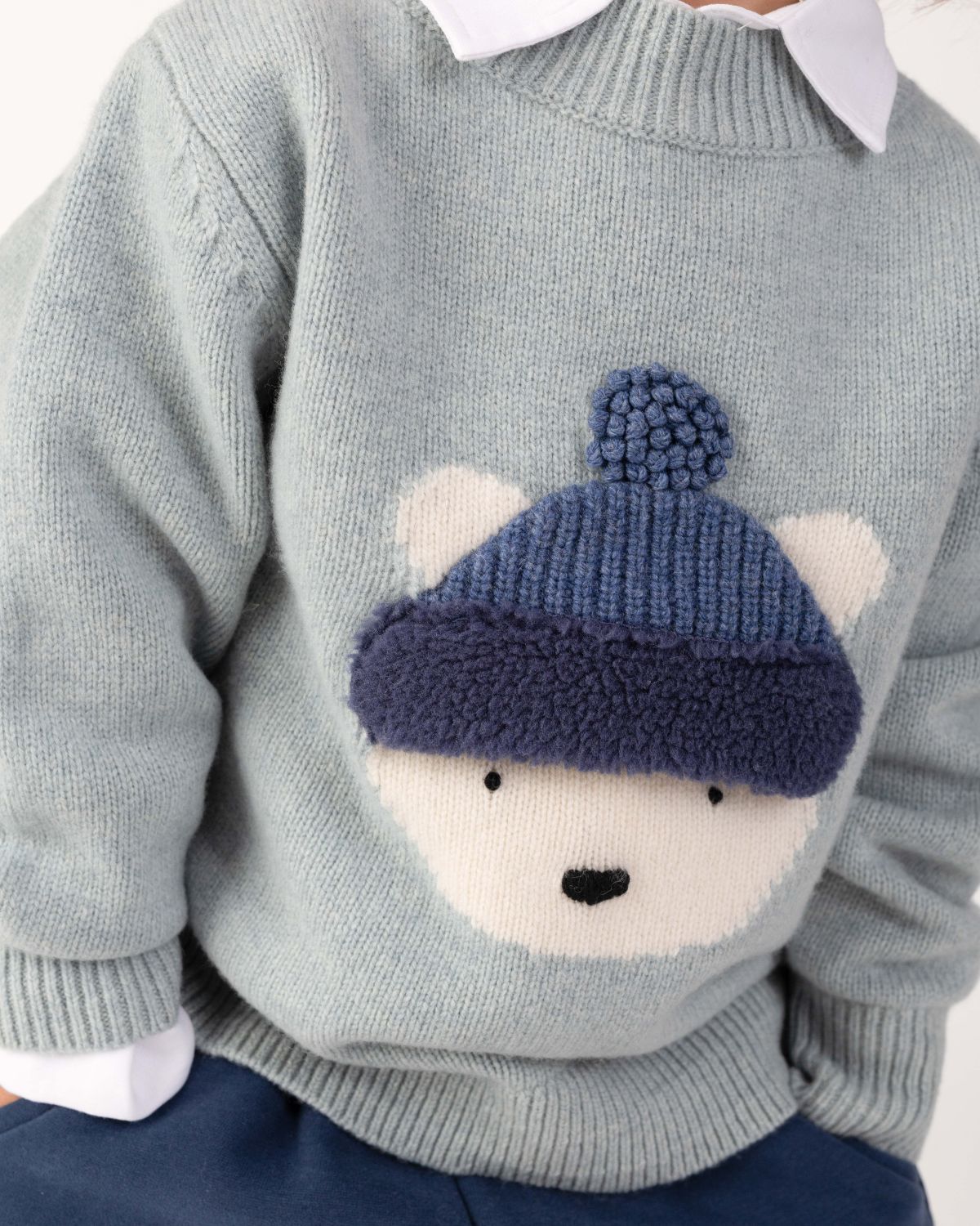 Denn Merino Wool Sweater| Polar Bear| Cloud Blue Melange