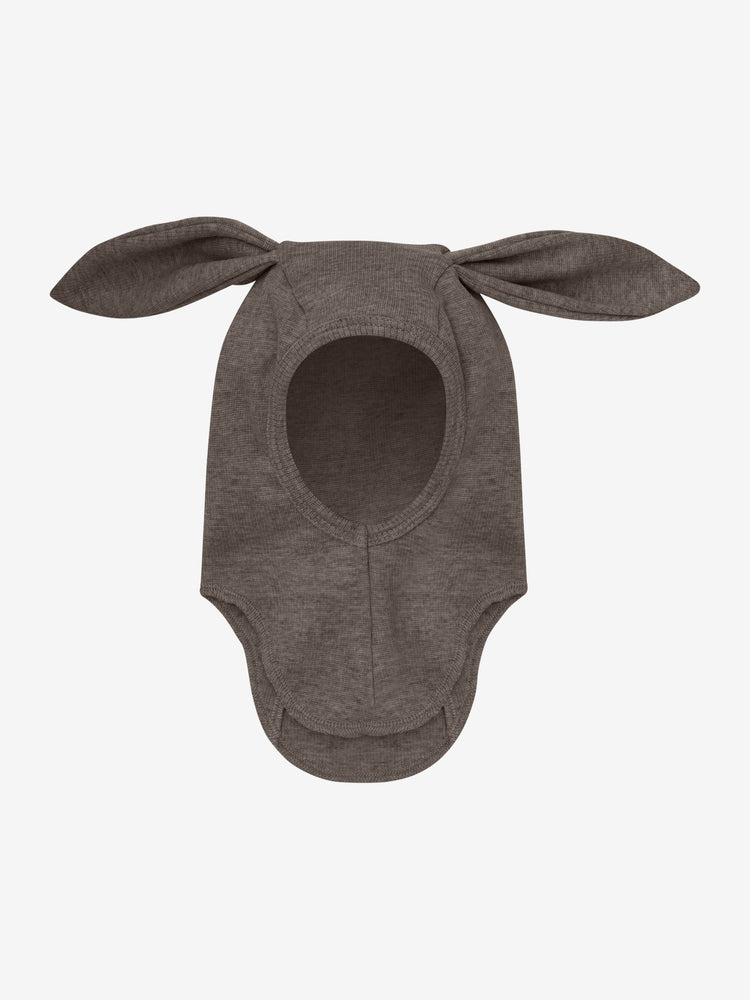 (460352) Balaclava Ears Wool Rib - Brown Melange