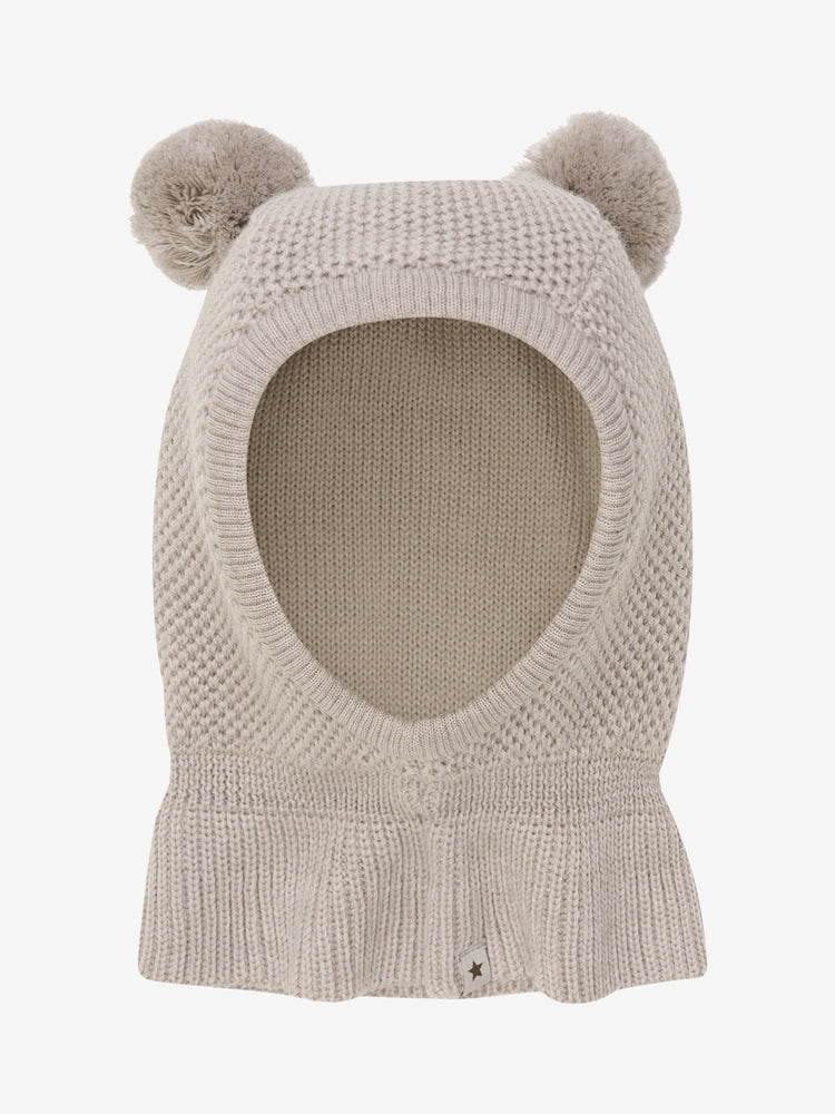 (460366) Balaclava Windstop Pompoms - Camel Melange