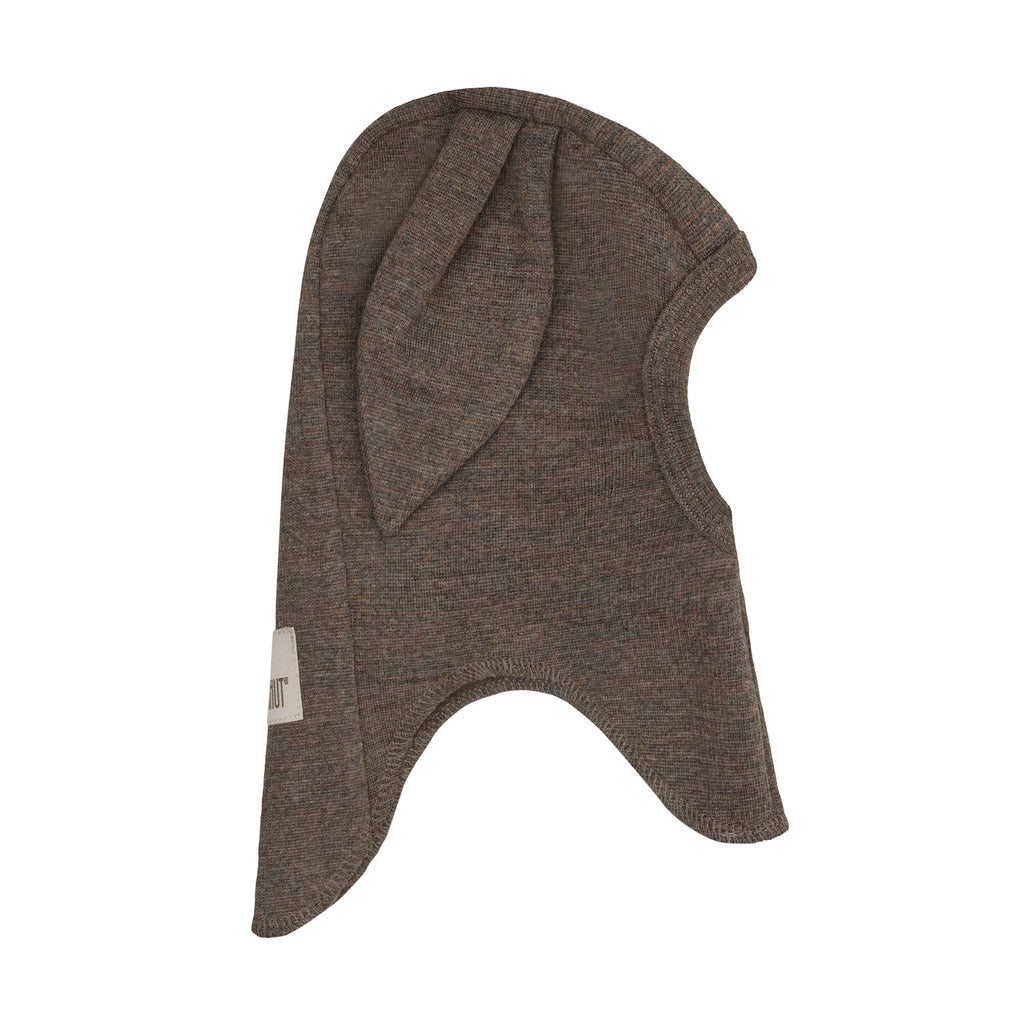 (460514) Balaclava Ears Wool Rib -Brown Melange