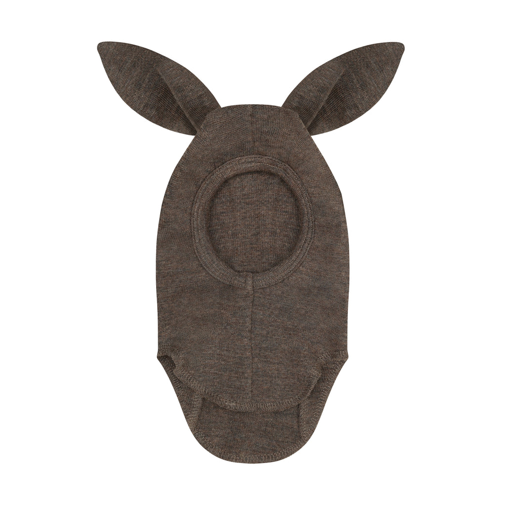 (460514) Balaclava Ears Wool Rib -Brown Melange