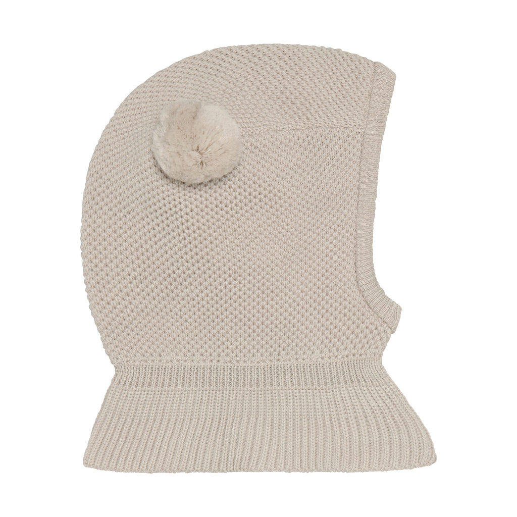 (460531) Balaclava Windstop Pompoms - Sand Melange