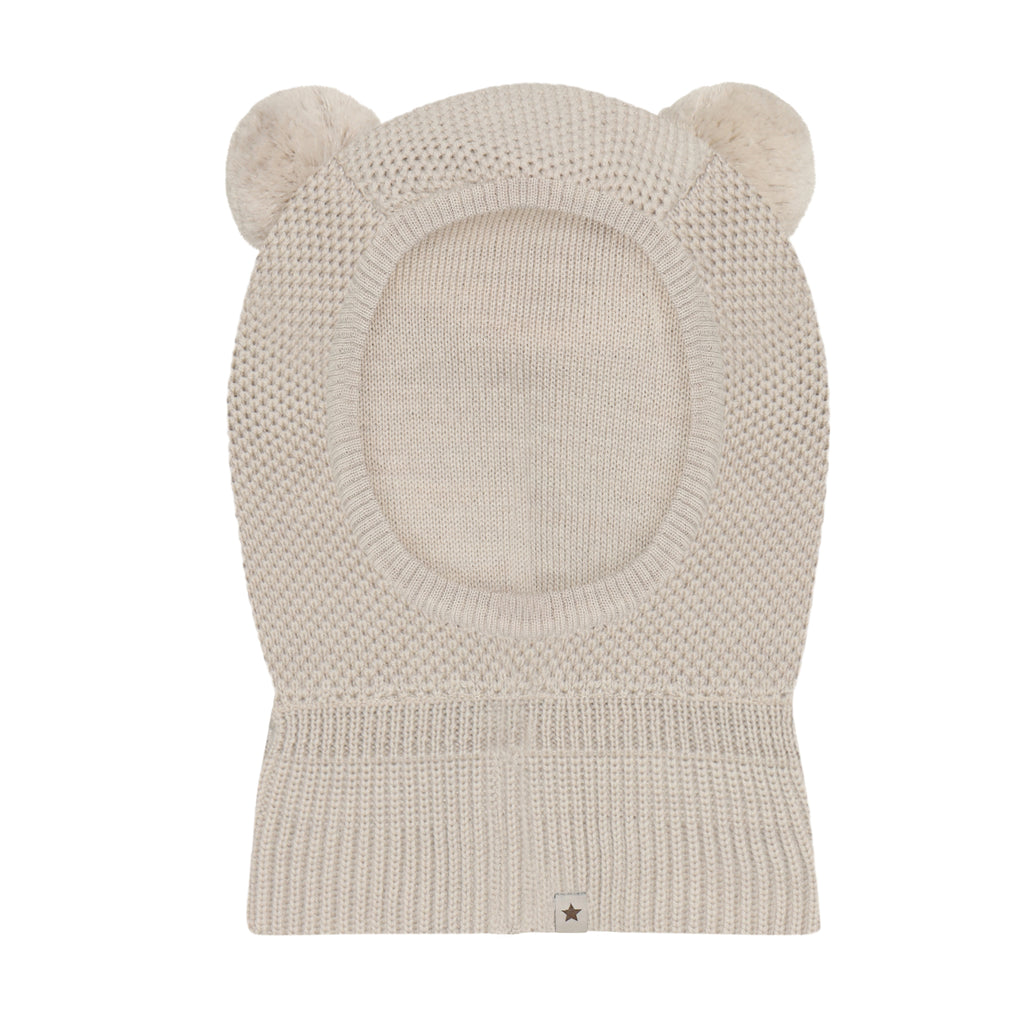 (460531) Balaclava Windstop Pompoms - Sand Melange