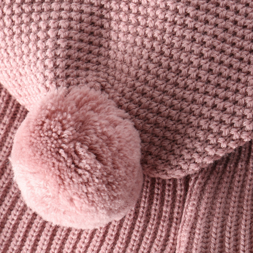 (460531) Balaclava Windstop Pompoms - Woodrose