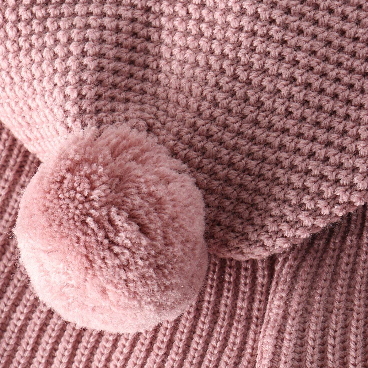 (460531) Balaclava Windstop Pompoms - Woodrose