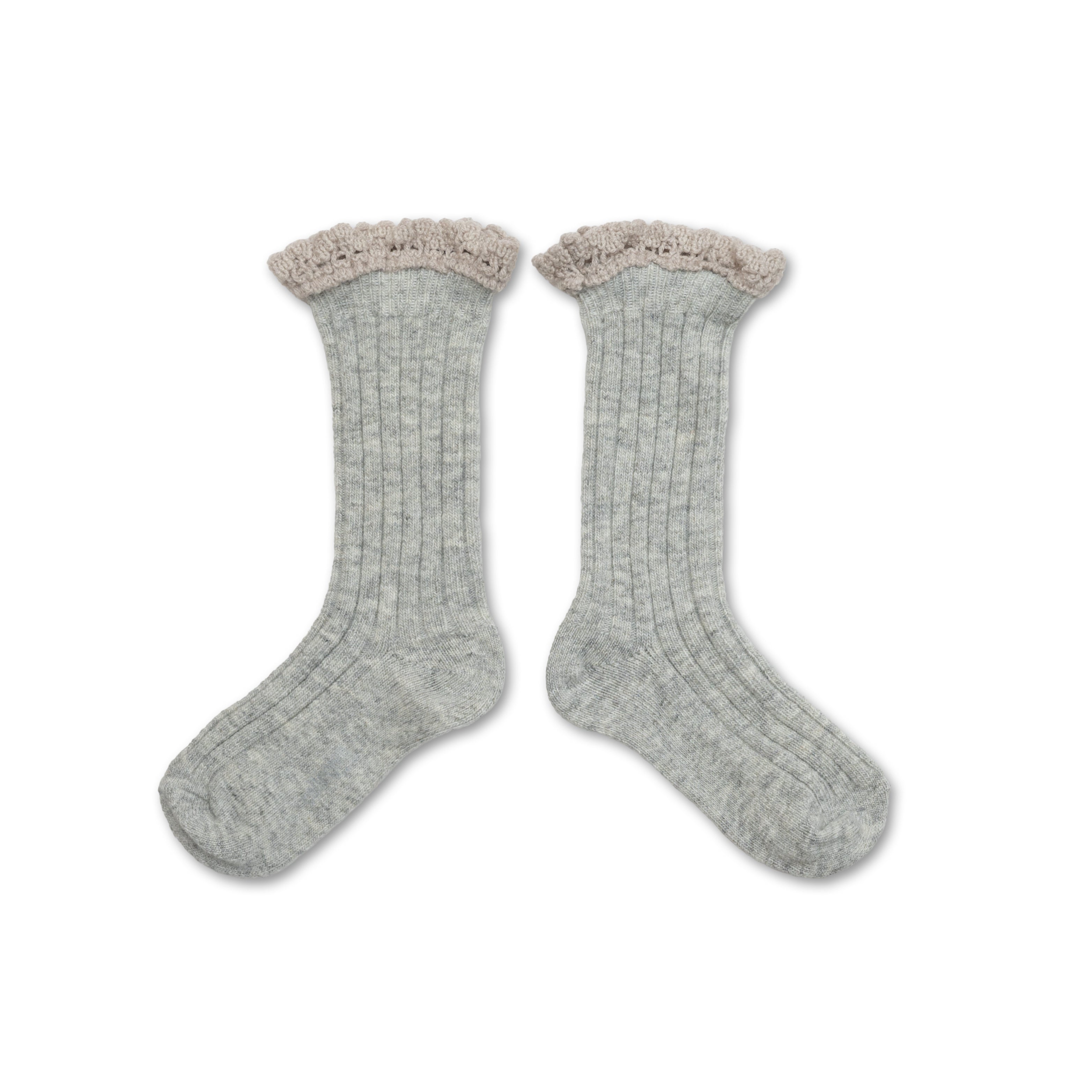 Hermine Chaussettes cachemire et laine avec dentelle - Gris Clair