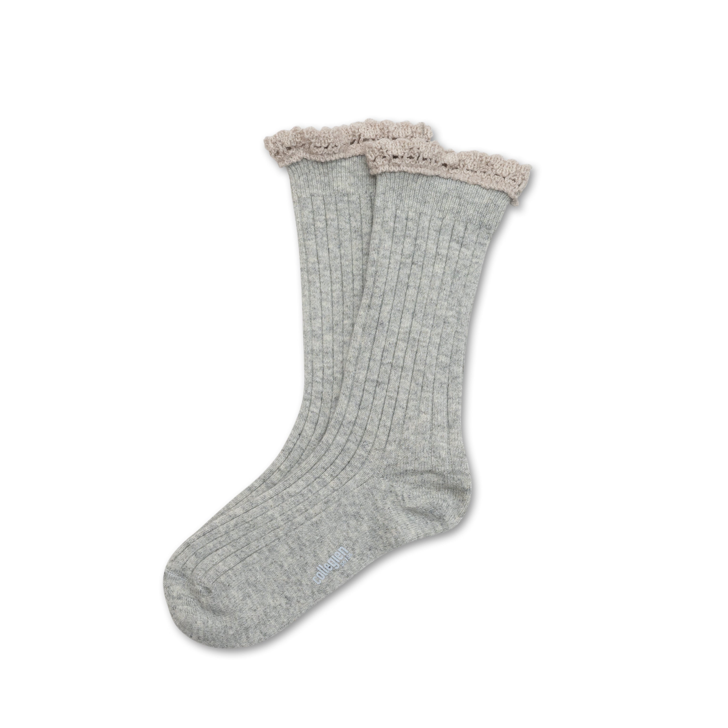 Hermine Chaussettes cachemire et laine avec dentelle - Gris Clair