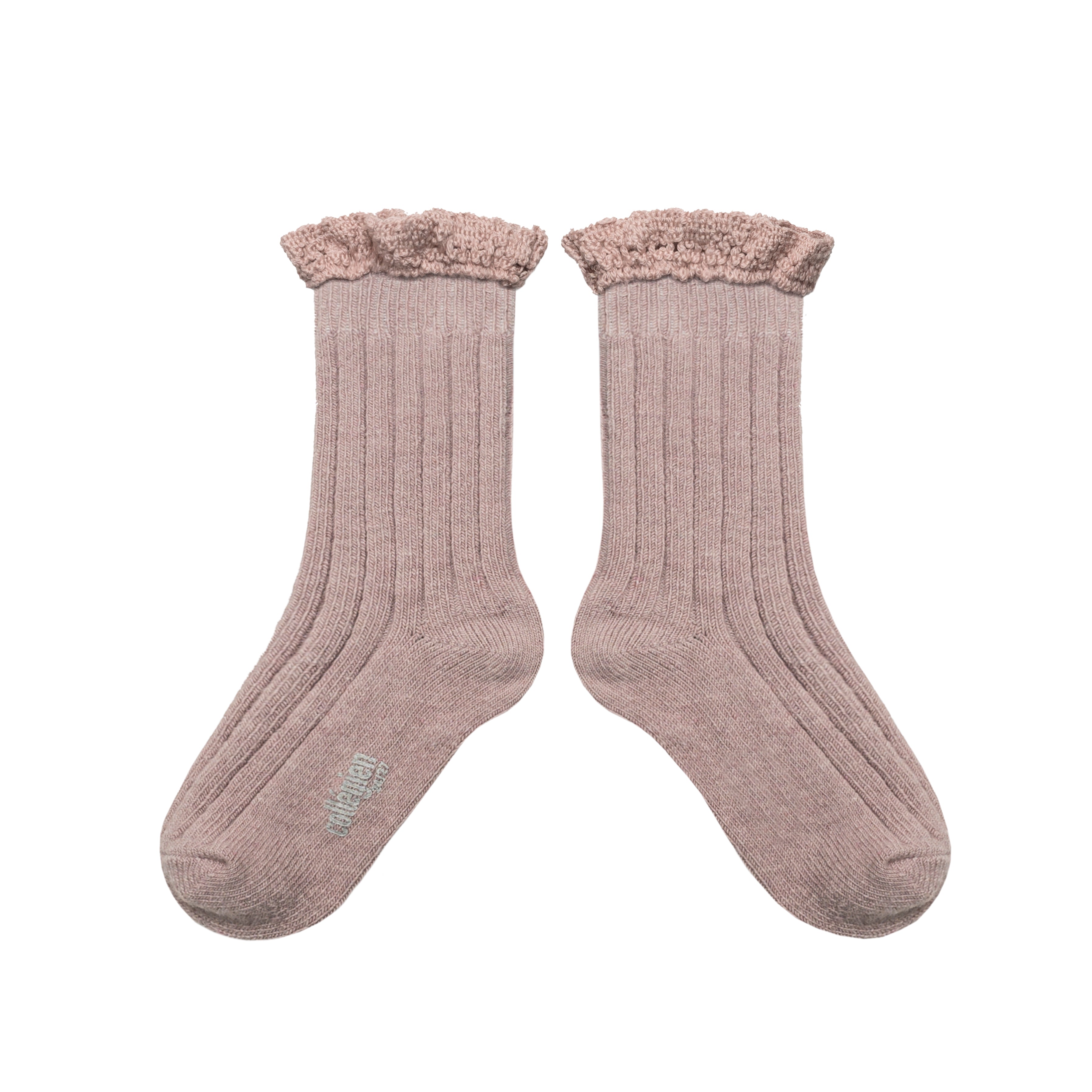 Hermine Chaussettes cachemire et laine avec dentelle - Vieux Rose