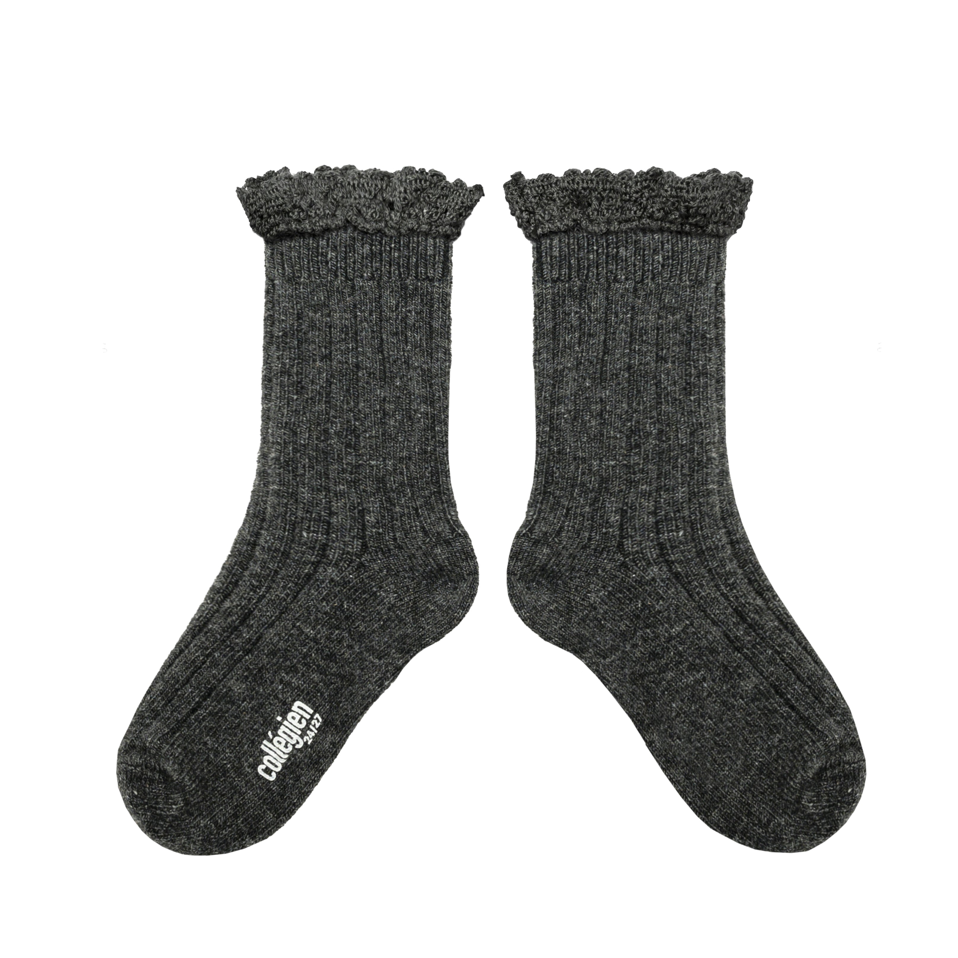 Hermine Chaussettes cachemire et laine avec dentelle - Smoky