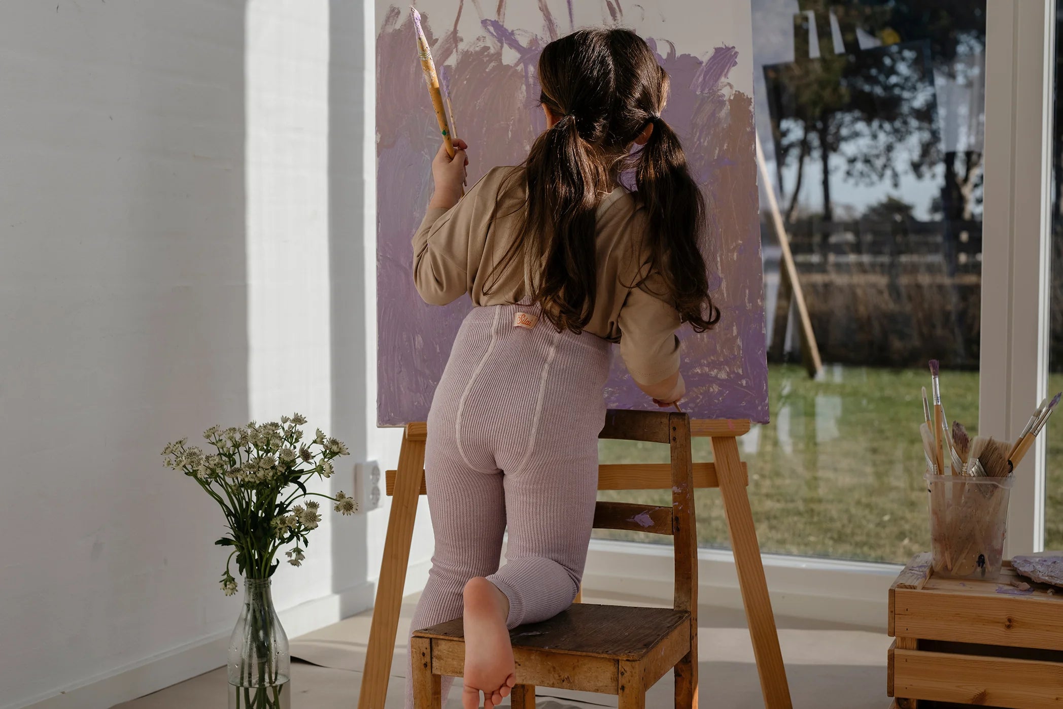 Retro Ribbed Footless tights Creamy Lavender