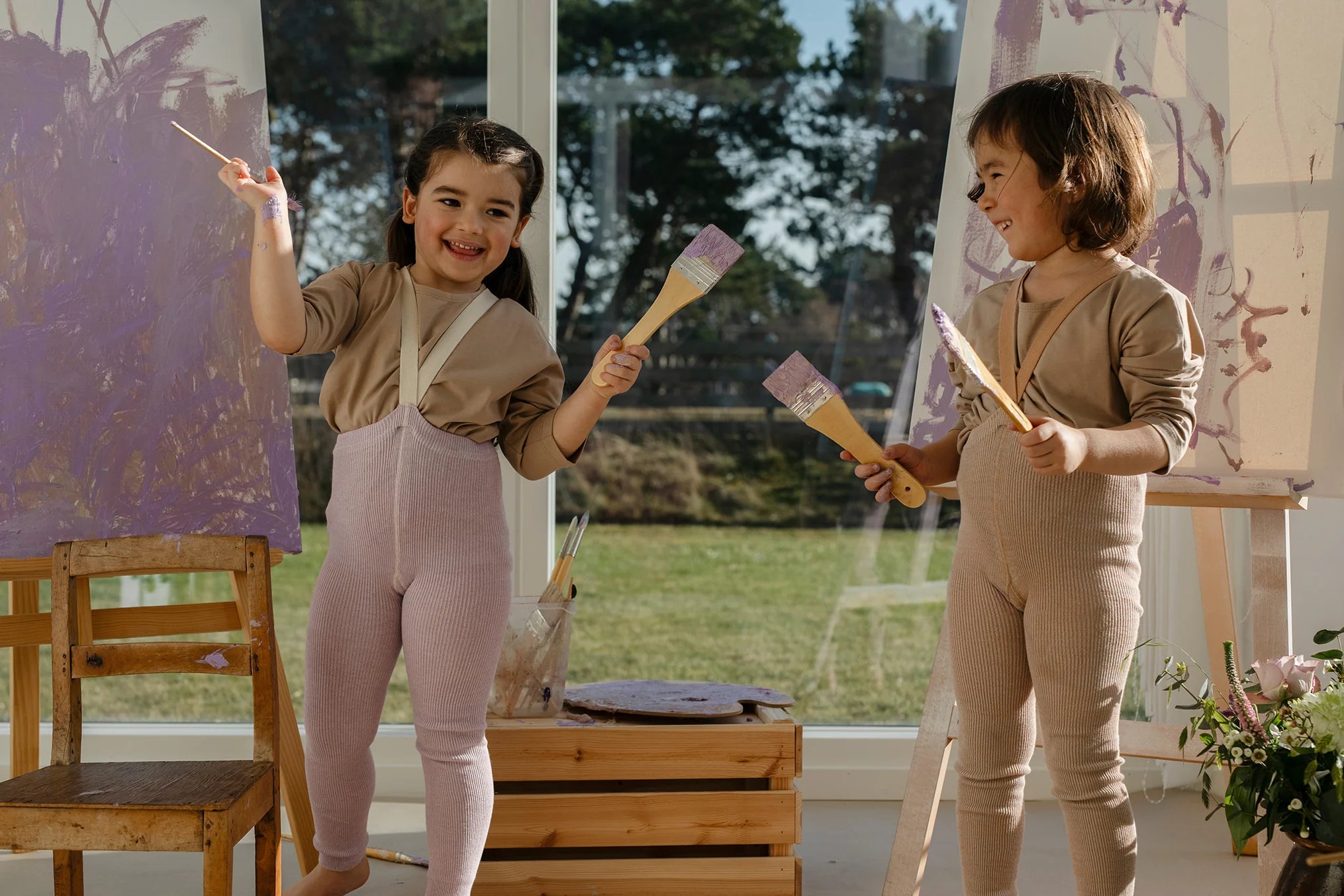 Retro Ribbed Footless tights Creamy Lavender