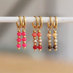 Stainless steel earrings with facets - coral