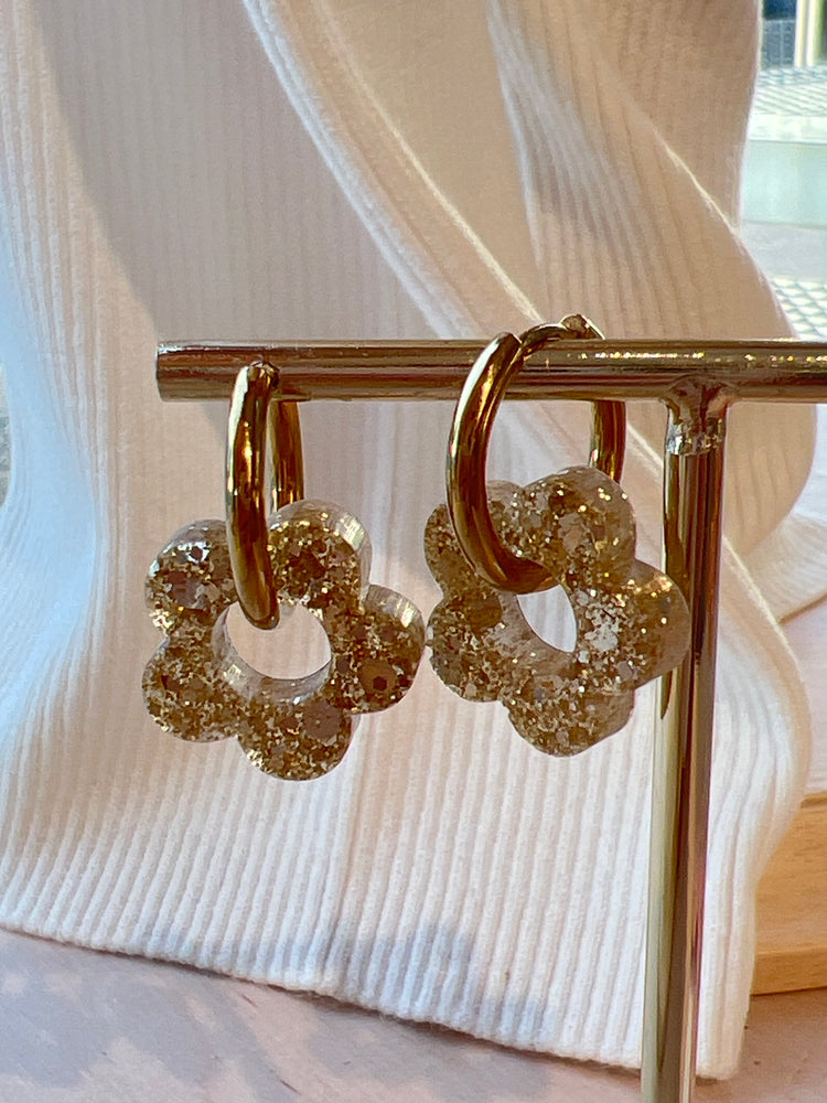 Gold Flower Charm Earrings