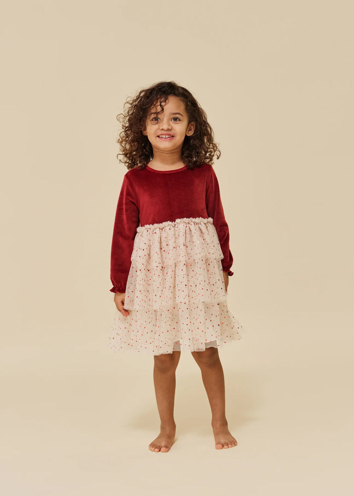 (KS4670)Belis Velvet Dress - Red Dahlia