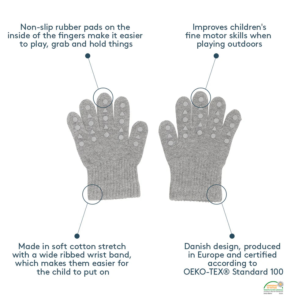 Non-Slip Grip Gloves for Babies and Toddlers Merino wool- Brown Melange