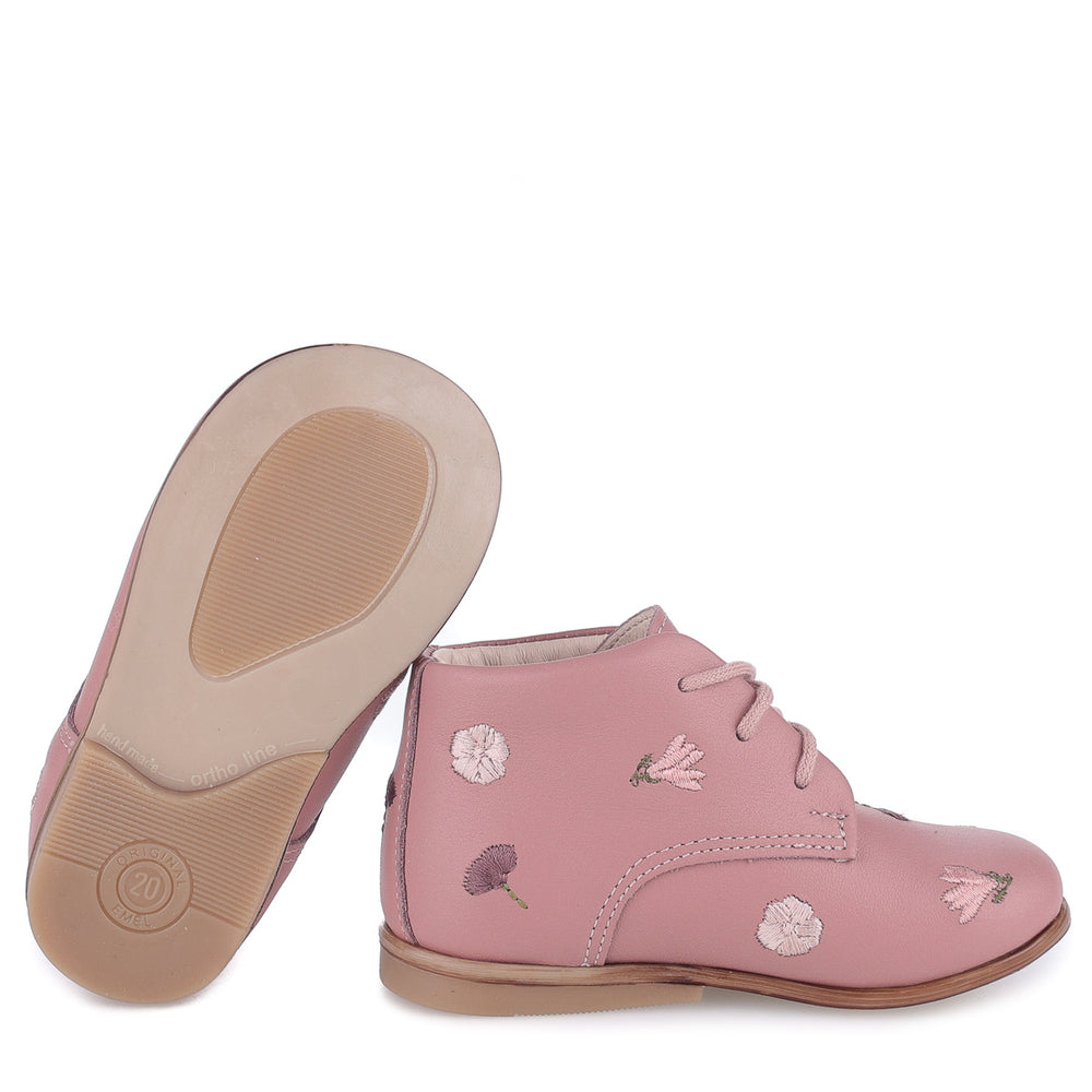 (ES 1426G-2) Emel flowered classic first shoes pink