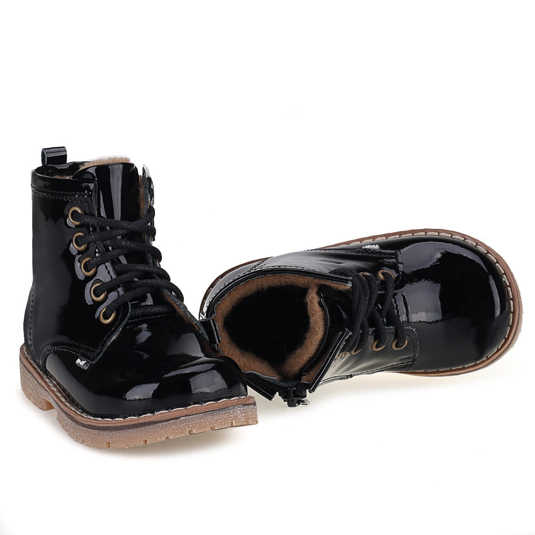(EY2727A-5) Emel Lace Up Winter Boots with membrane patent black - MintMouse (Unicorner Concept Store)