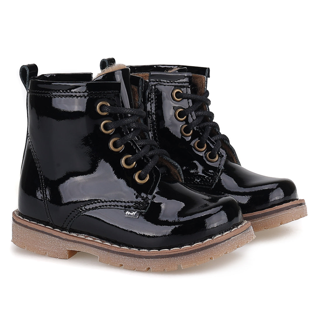 (EY2727A-5) Emel Lace Up Winter Boots with membrane patent black - MintMouse (Unicorner Concept Store)