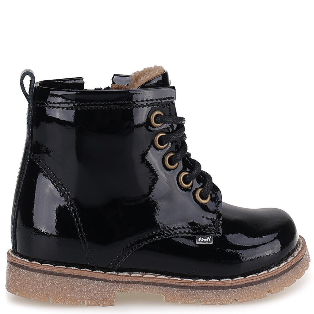 (EY2727A-5) Emel Lace Up Winter Boots with membrane patent black - MintMouse (Unicorner Concept Store)