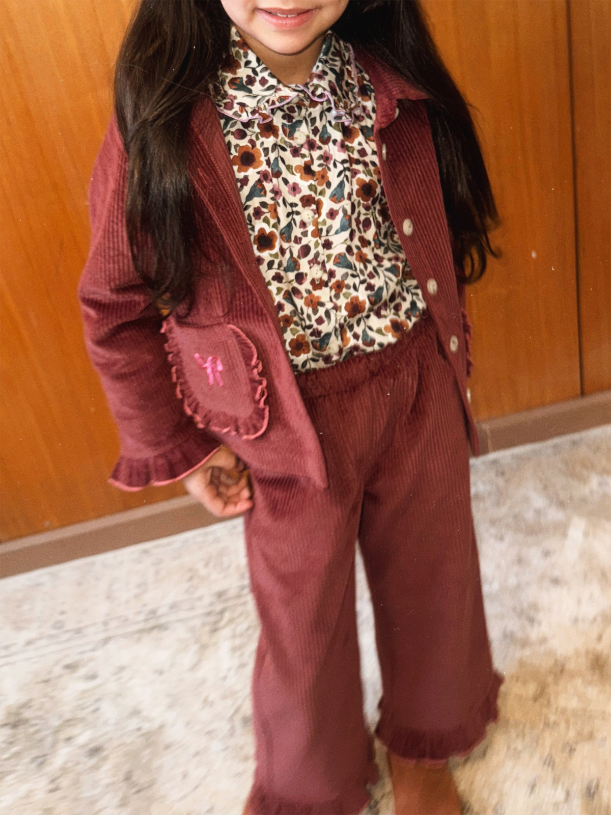 (0308_F26009) Cotton Trousers with Ruffle Hems – Burgundy - MintMouse (Unicorner Concept Store)