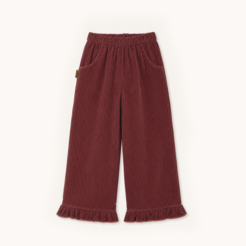 (0308_F26009) Cotton Trousers with Ruffle Hems – Burgundy - MintMouse (Unicorner Concept Store)