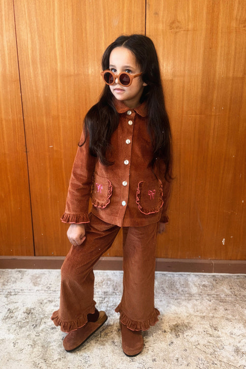 (0308_F26055) Cotton Trousers with Ruffle Hems – Brown - MintMouse (Unicorner Concept Store)