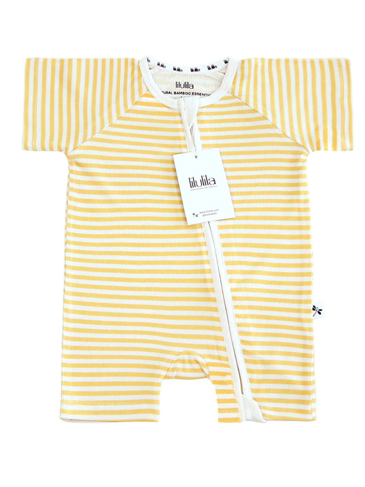 Short Yellow Stripes Bamboo Zippy Romper