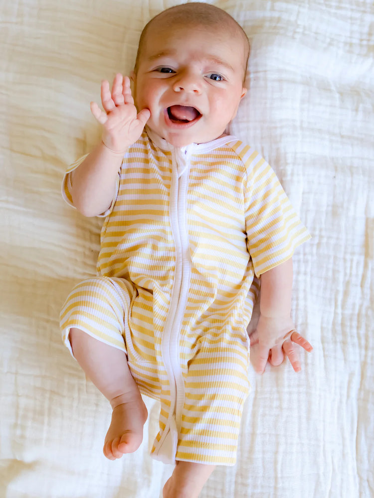 Short Yellow Stripes Bamboo Zippy Romper