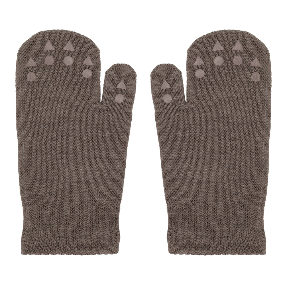 Mittens with non-slip grip for babies and toddlers-Merino Wool Brown Melange