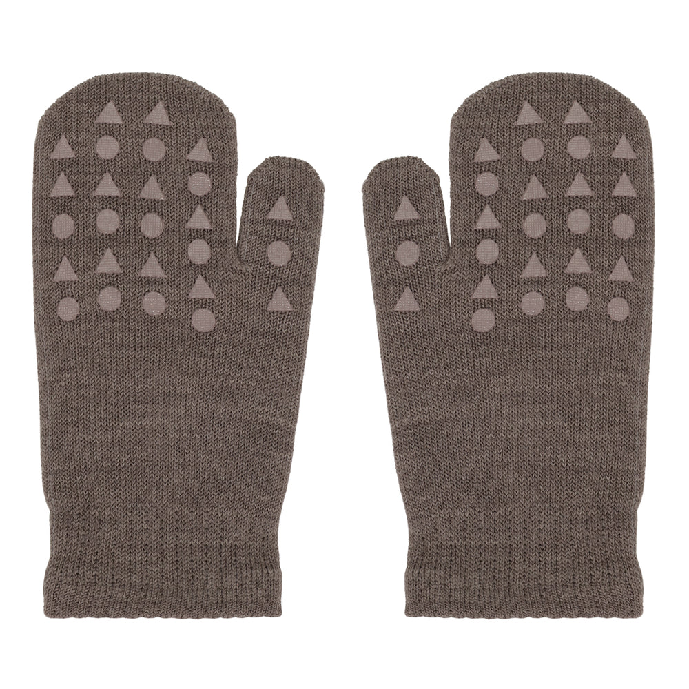 Mittens with non-slip grip for babies and toddlers-Merino Wool Brown Melange