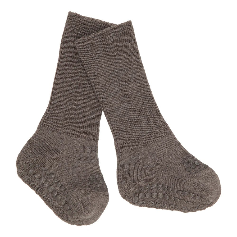 Anti-slip Merino socks - Brown Melange