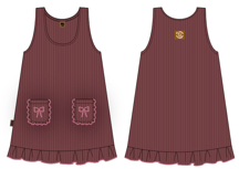 (0398_F26010) Cotton Pinafore Dress – Burgundy — supplier illustration, front and back