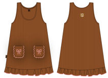 (0398_F26056) Cotton Pinafore Dress – Brown — supplier illustration, front and back