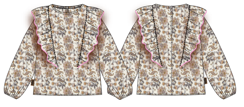 (0409_F26050) Floral Cotton Blouse with Ruffles — supplier illustration, front and back