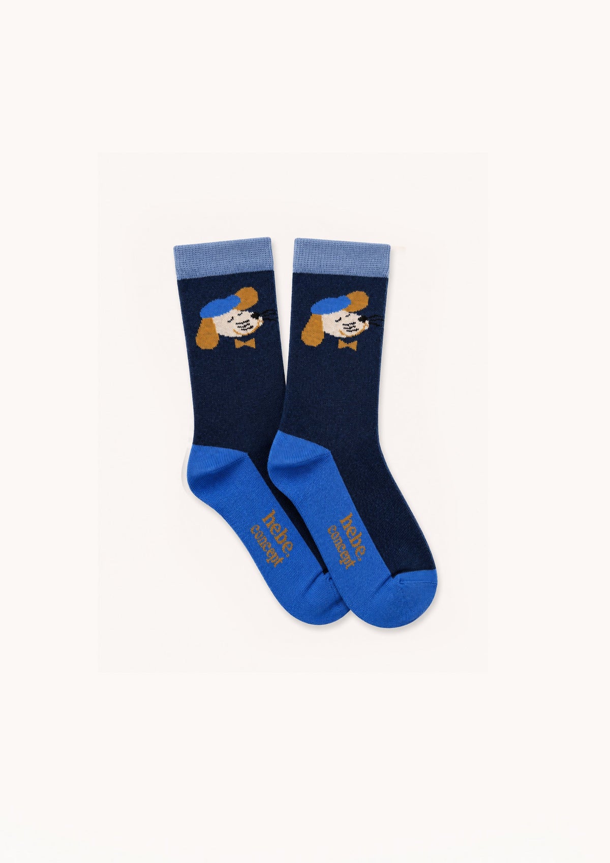 (5555_F26217) Socks with Fancy Dog Print – Blue — official HEBE image 1